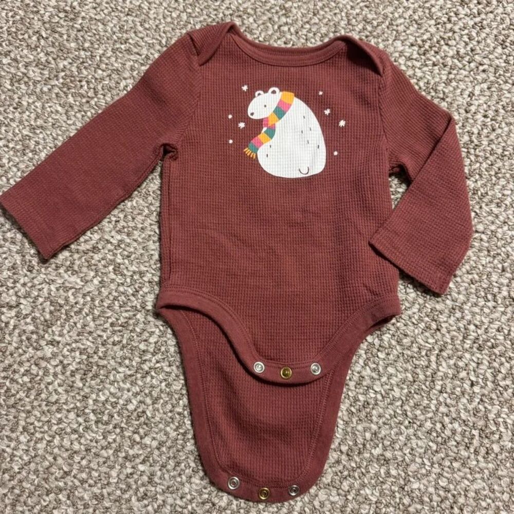 Jumping Beans Baby Bodysuit Waffle Knit Polar Bear Rust 3 Months
